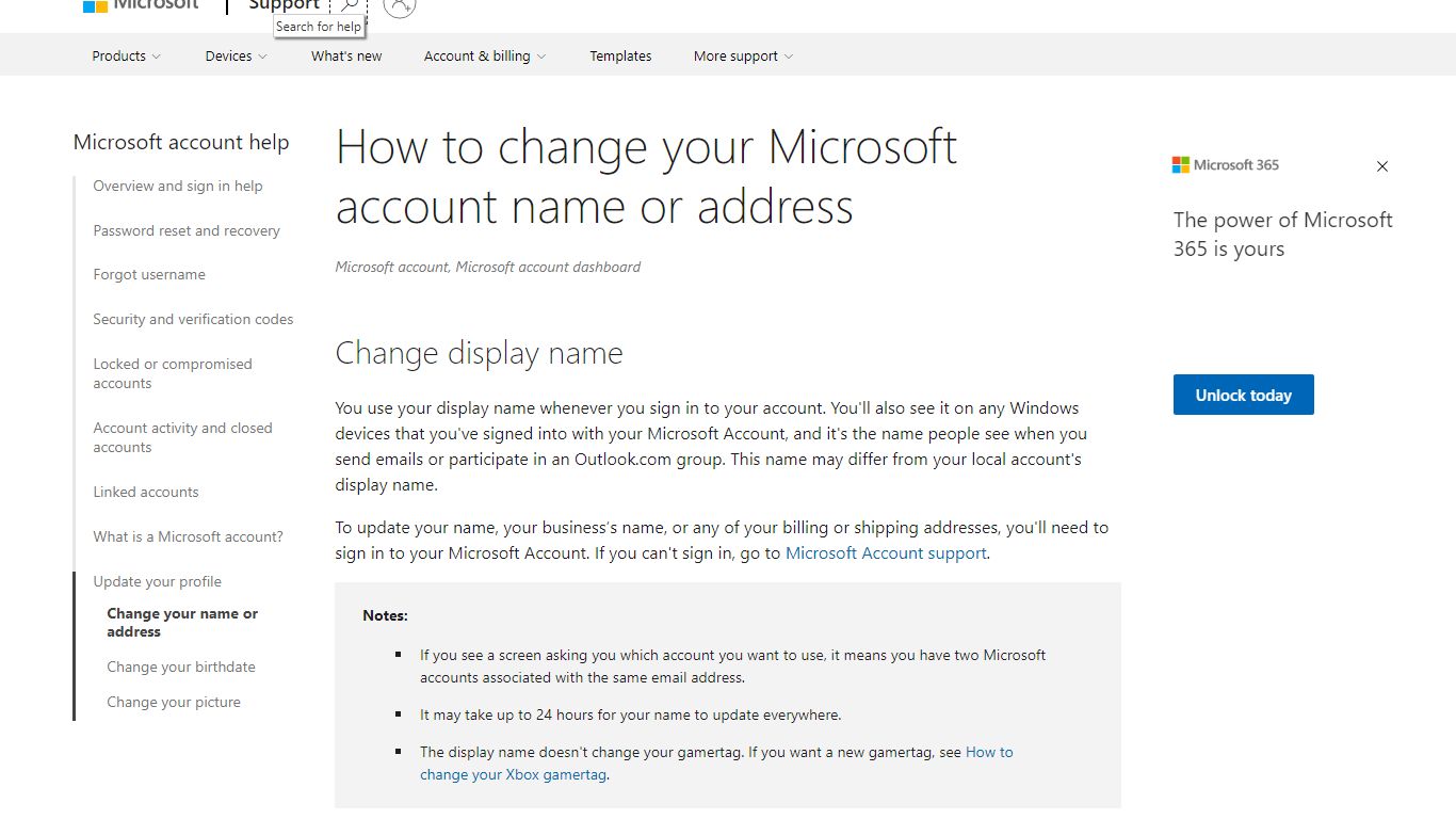 How to change your Microsoft account name or address